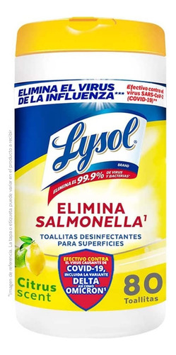 Lysol Toallitas Desinfectantes Citrus, 80 Toallas Húmedas 