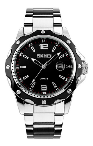 Reloj Hombre Skmei 0992 Acero Minimalista Elegante Clasico Color De La Malla Plateado Color Del Fondo Negro