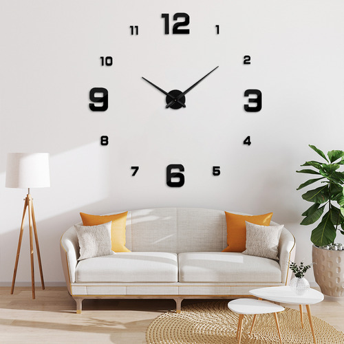 Reloj Para Pared 3d Grande En Madera Números En Negro 90cm