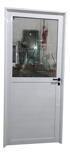 Puerta Aluminio Blanco 1/2 Vidrio Entero 90x200 C/cerradura