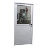 Puerta Aluminio Blanco 1/2 Vidrio Entero 90x200 C/cerradura