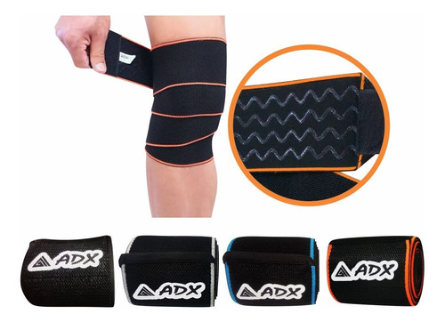 Par De Vendas Para Rodilla Gym Knee Wraps Crossfit Adx Color Negro-azul