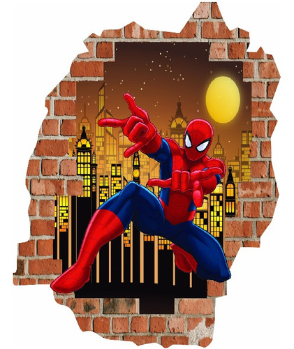 Vinilo Efecto 3d Pared Rota Spiderman - 90x70cm