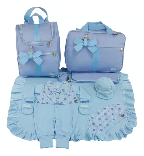 Kit Bolsa Maternidade De Luxo + Saída Maternidade Menino