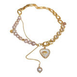 Collar Con Colgante De Corazón Perlas Agua Dulce Para Mujer