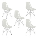 Kit 5 Cadeira Eame Cristal Transparente Eiffel Metal Cromado