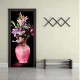 Vinilo Para Puerta Florero Deco Interior Flor Preciosa M7