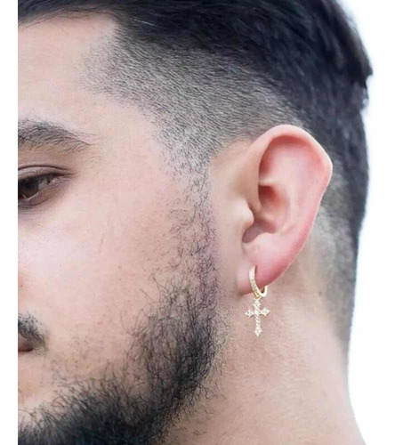 Aros Argollitas Con Cruz Colgante Cristal Unisex Hombre Muje