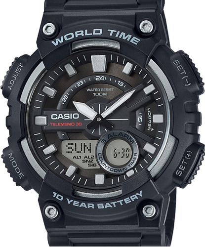 Relógio Casio Masculino Anadigi -  Aeq-110w-1avdf-br Cor Da Correia Preto