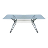 Mesa Shiny 2 Mts Vidrio C/ Patas Acero Brillante Living 