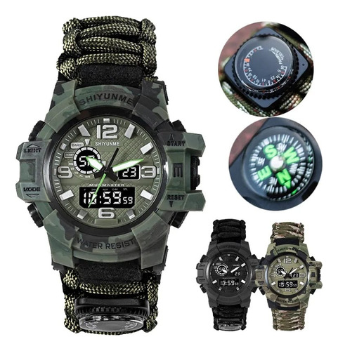 Relógio Paracord Masculino Sobrevivência Cor Da Correia Verde Camuflado