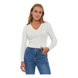 Sweater Mujer Cuello V Slim Blanco Corona