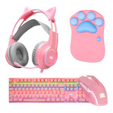 Kit Gamer Para As Meninas Com Teclado + Fone + Mousepad