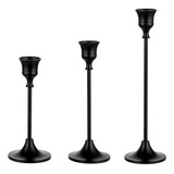 Candelabros Cónicos Negros, Juego De 3 Velas