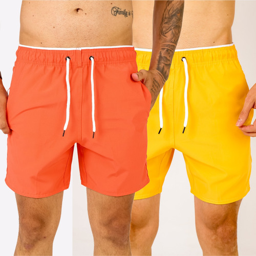 Kit 2 Shorts Masculino Bermuda Praia Liso Mauricinho Tactel 