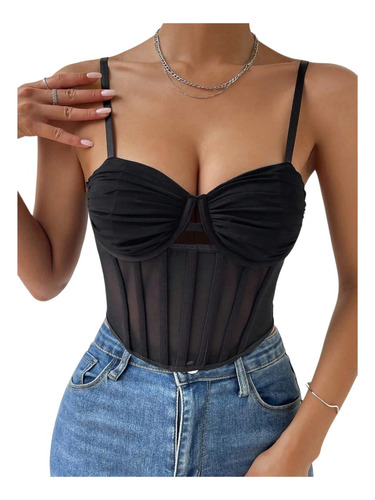 Crop Top Semi Transparente Para Mujer Con Tirantes 