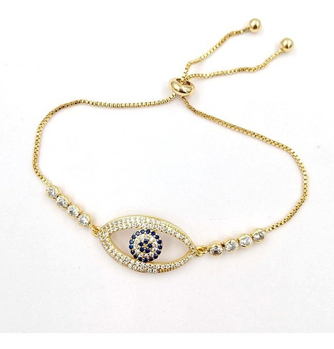 Pulsera Ojo Turco Cobre Enchapado Oro Con Zircones Ajustable