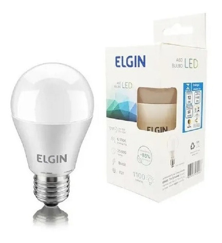 Lampada Led 12w Elgin Bulbo A60 Inmetro 6500k Branco Frio