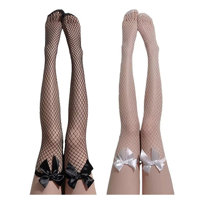 2pcs Medias Mallas De Red Sexy Mujer Arco Lindo Suave Dulce Blanco/negro Talla Unica