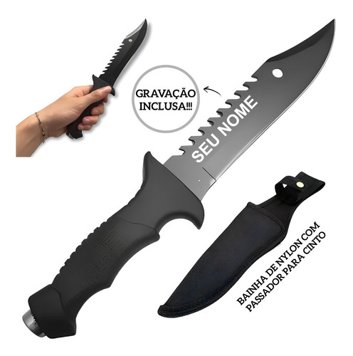 Faca Bowie Bushcraft Em Aço Inox Personalizada C/ Bainha