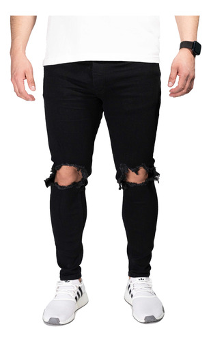 Pantalón Skinny Stretch Negro Basic De Hombre Skstneba