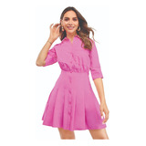 Vestido Casual Mujer Rosa Con Falda Tableada 960-72