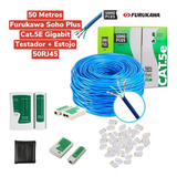 Kit 50m Cabo Rede Furukawa Cobre Cat5e + Testador + 50 Rj45