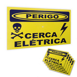 Kit 5 Placa Perigo Cuidado Cerca Elétrica Alumínio