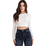 Blusa Crop Top De Manga Larga Sexy De Moda Casual