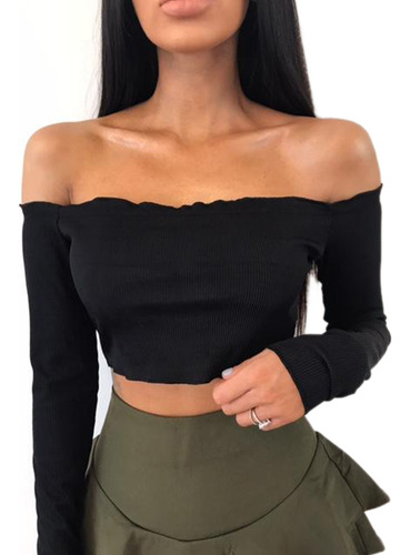 Camiseta Tipo Bralet Con Volantes Cortos Y Hombros Descubier