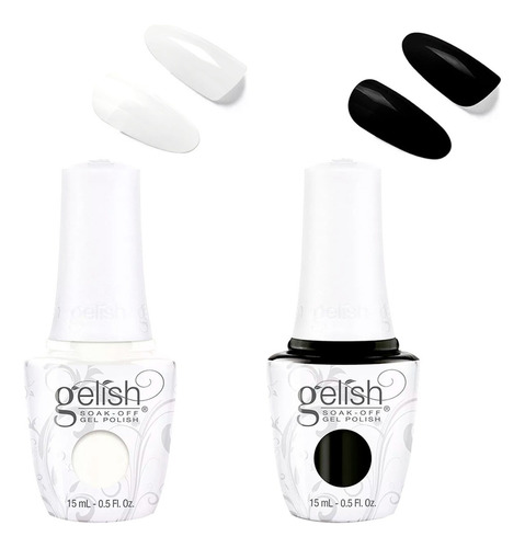 Duo Gel Polish Semipermanente Black & White Gelish 2 Pzs Color Blanco Y Negro