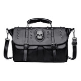 Amviks Bolso De Hombro Con Diseño De Calavera Punk For Mujer, Bolso Grande Con Asa Superior, Bolso Gótico Con Remaches, Bolso De Mano Con Tapa, Color