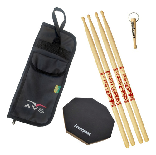 Baquetas Bateria 5a + Bag Baquetas Avs Pad Estudo Lic E Brin