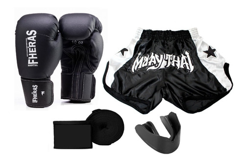 Kit Boxe Muay Thai Fheras Feminino Luva Shorts Band Bucal