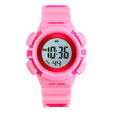 Reloj Niños Niñas Skmei 1485 Digital Alarma Cronometro Color De La Malla Rosado Color Del Fondo Blanco