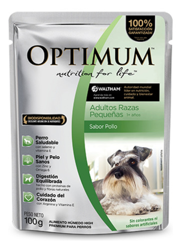 Alimento Optimum Nutrition For Life Para Perro Adulto De Raza Pequeña Sabor Pollo En Sobre De 100 g