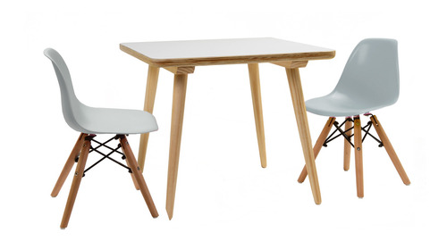 Mesa Blanca 60x60 + Dos Sillas Grises Eames