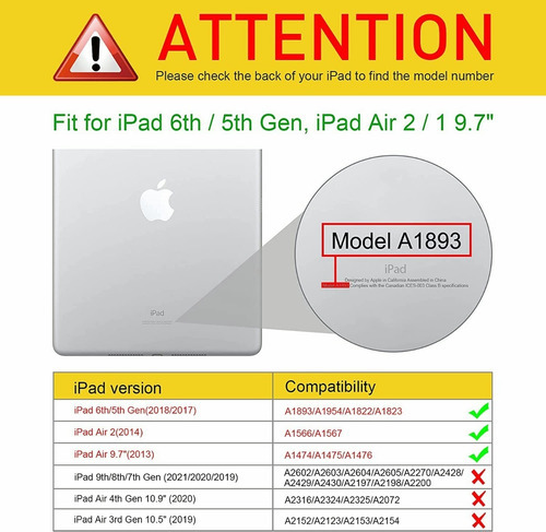 Funda Para iPad 9.7/air 2/air 1 5ª 6ª Generación A1893 Azul