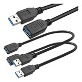 2 Cables De Extension Usb 3.0 A Macho A Hembra 30 Cm