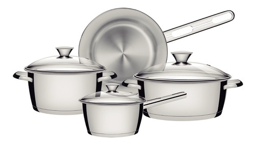 Batería De Cocina 4 Piezas Tramontina Allegra Acero Set Olla