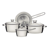 Batería De Cocina 4 Piezas Tramontina Allegra Acero Set Olla