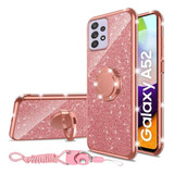 Funda Para Samsung Galaxy A52 5g - Rosa Con Brillos Y Ani...