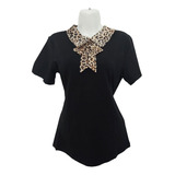 Blusa Negra Manga Corta Cuello Elegante Tipo Polo 