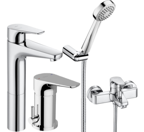 Combo Griferia Roca Atlas Lavat Alto+ducha Ext C/t+bidet Tra