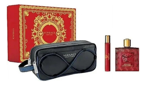 Conjunto Masculino Versace Eros Flame, 3 Peças De Perfume 100 Ml Edp Usa