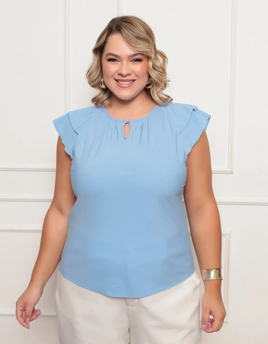 Blusa Social Plus Size Feminina Lisa Manga Curta Clássica | MercadoLivre