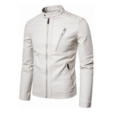 Chamarra Piel Slim Fit Moda Hombre Tipo Biker Blanca