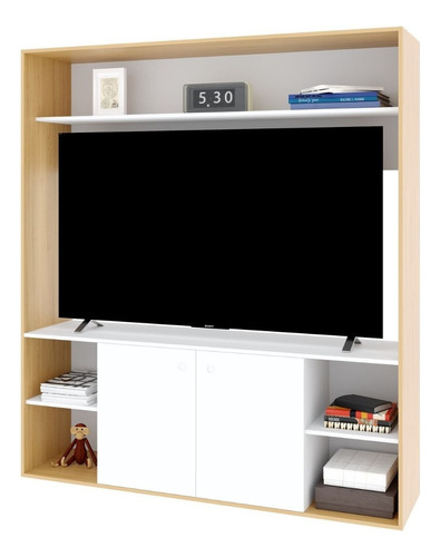 Mueble Rack Tv Centro Entretenimiento Panel Led Tv Smart Tv Color Roble Natural Blanco