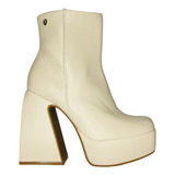 Botas Botineta Vizzano Mujer Plataforma Taco 11cm Crema 3095