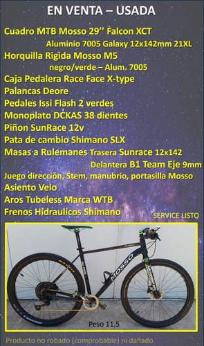 Bicicleta Mtb 29 . Mosso Falcón Xct 21 Pulgadas  Xl 